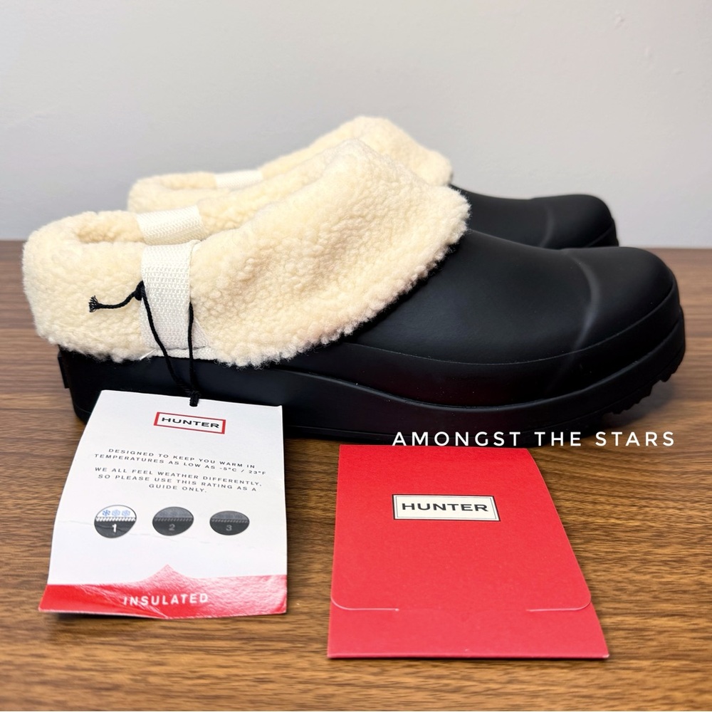 Hunter Play Insulated Vegan Shearling Black Slip On Clogs